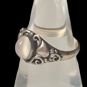 Signed Sterling Silver Cats Eye Moonstone Whimsical Hearts Woman’s Ring Jewelry